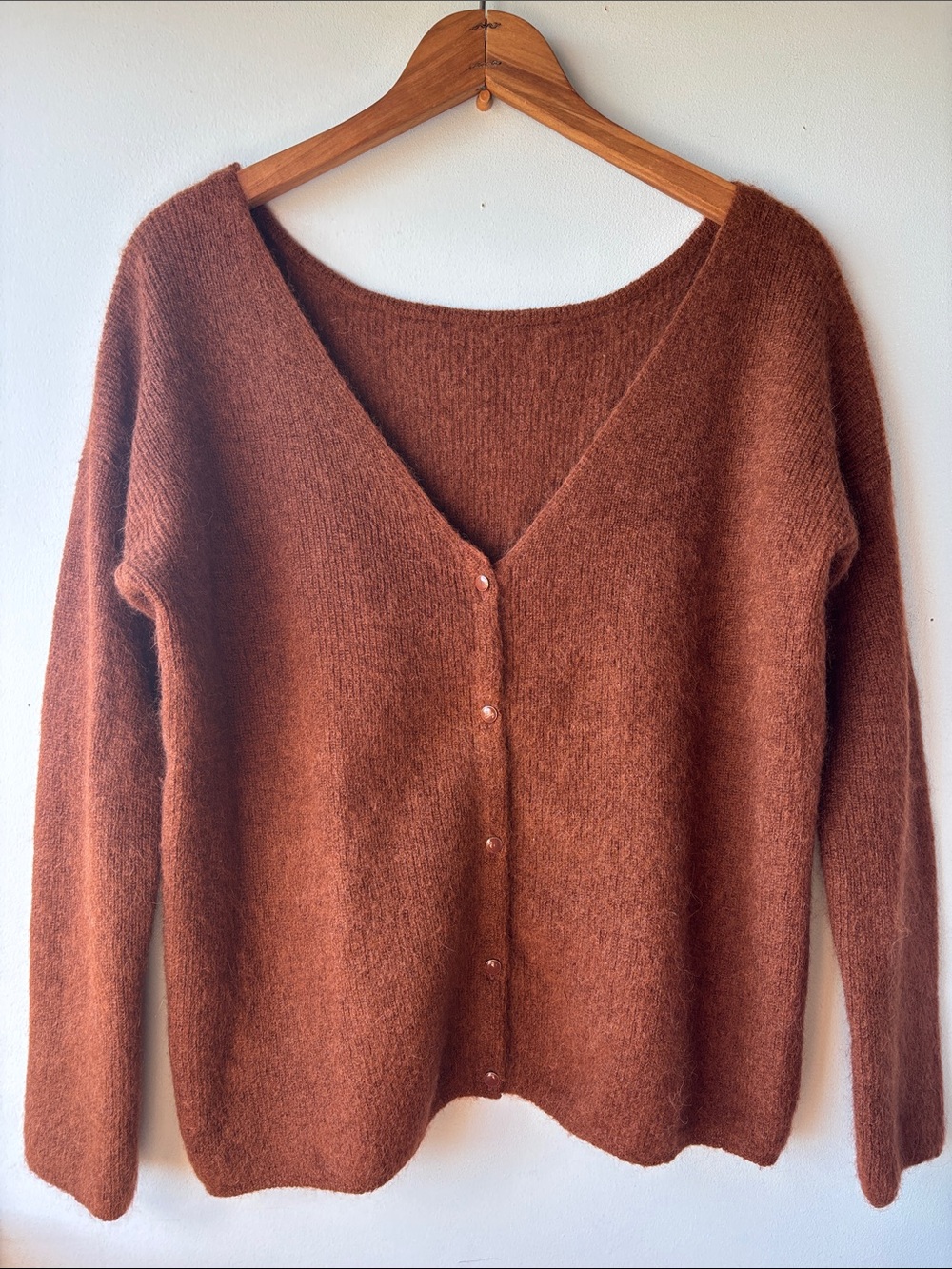 Sezane Brown V-Neck Button Cardigan - Picture 4 of 7